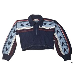 VTG Left Bank Quarter Zip Cinched Hem Balloon Long Sleeve Cropped Sweater M